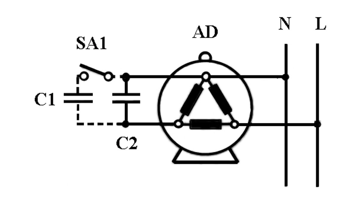 Подключение трехфазного электродвигателя в однофазную сеть.