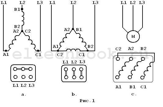 Схема подключения электродвигателя, подключение трехфазного двигателя в однофазную сеть